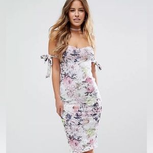 ASOS Bow Off Shoulder Midi Dress in Floral Print size 6
